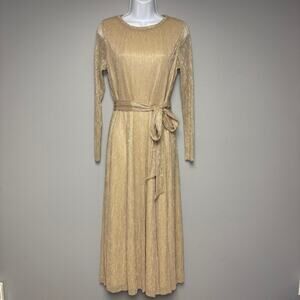 NWT Anne Klein Wedding Guest Gold Belted Midi Dress Sz 10